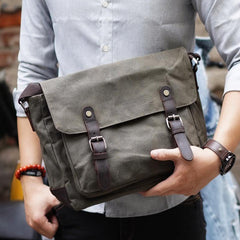 Black Waxed Canvas Side Bag Mens Cycling Canvas Messenger Bags For Men - iwalletsmen