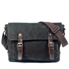 Black Waxed Canvas Side Bag Mens Cycling Canvas Messenger Bags For Men - iwalletsmen