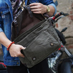 Army Green Waxed Canvas Side Bag Mens Cycling Canvas Messenger Bags Fo –  iwalletsmen