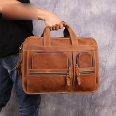 Vintage Brown Leather Men's 15‘’ Laptop Briefcase Handbags Black Professional Briefcase For Men - iwalletsmen