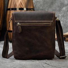 Small Brown Leather Messenger Bag Men's Vertical Side Bag Vertical HandBag Courier Bag For Men - iwalletsmen