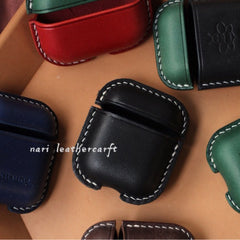 Personalized Green Leather AirPods 1,2 Case Custom Green Leather 1,2 AirPods Case Airpod Case Cover