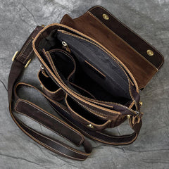 Small Brown Leather Messenger Bag Men's Vertical Side Bag Vertical HandBag Courier Bag For Men - iwalletsmen