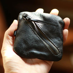 Vintage Slim Tan Leather Mens Coin Wallet Zipper Coin Holder Change Pouch For Men - iwalletsmen