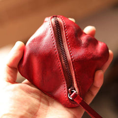 Vintage Slim Tan Leather Mens Coin Wallet Zipper Coin Holder Change Pouch For Men - iwalletsmen