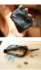 Vintage Slim Tan Leather Mens Coin Wallet Zipper Coin Holder Change Pouch For Men - iwalletsmen