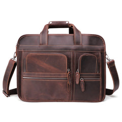 Vintage Brown Leather Men's 15‘’ Laptop Briefcase Handbags Black Professional Briefcase For Men - iwalletsmen