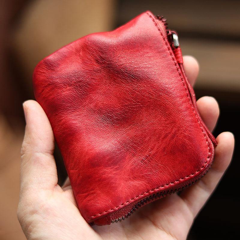 Vintage Slim Tan Leather Mens Coin Wallet Zipper Coin Holder Change Pouch For Men - iwalletsmen