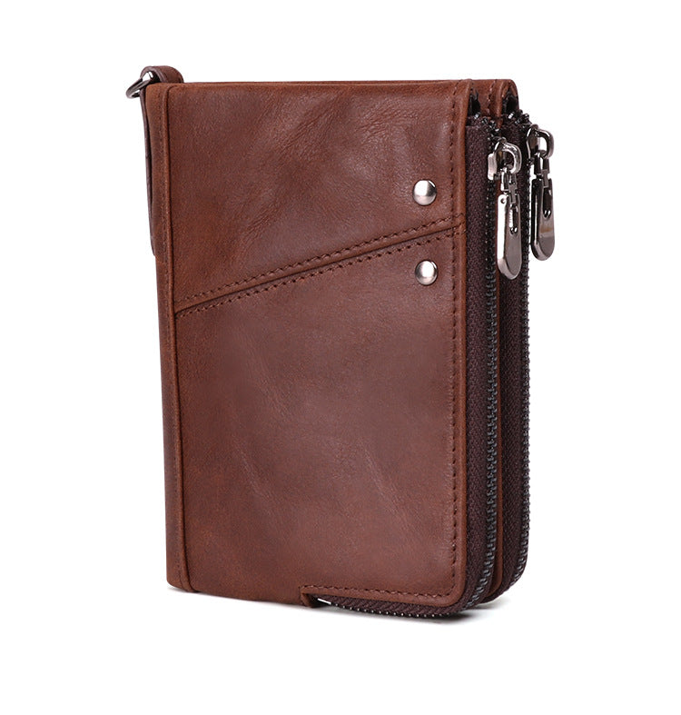 RFID Cool Brown Leather Men's Bifold Small Wallet Zipper billfold Wall ...