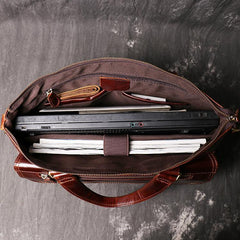 Red Brown Oily Leather Mens 14 inches Large Laptop Work Bag Handbag Briefcase Shoulder Bags Business Bags For Men - iwalletsmen