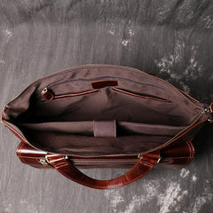 Red Brown Oily Leather Mens 14 inches Large Laptop Work Bag Handbag Briefcase Shoulder Bags Business Bags For Men - iwalletsmen