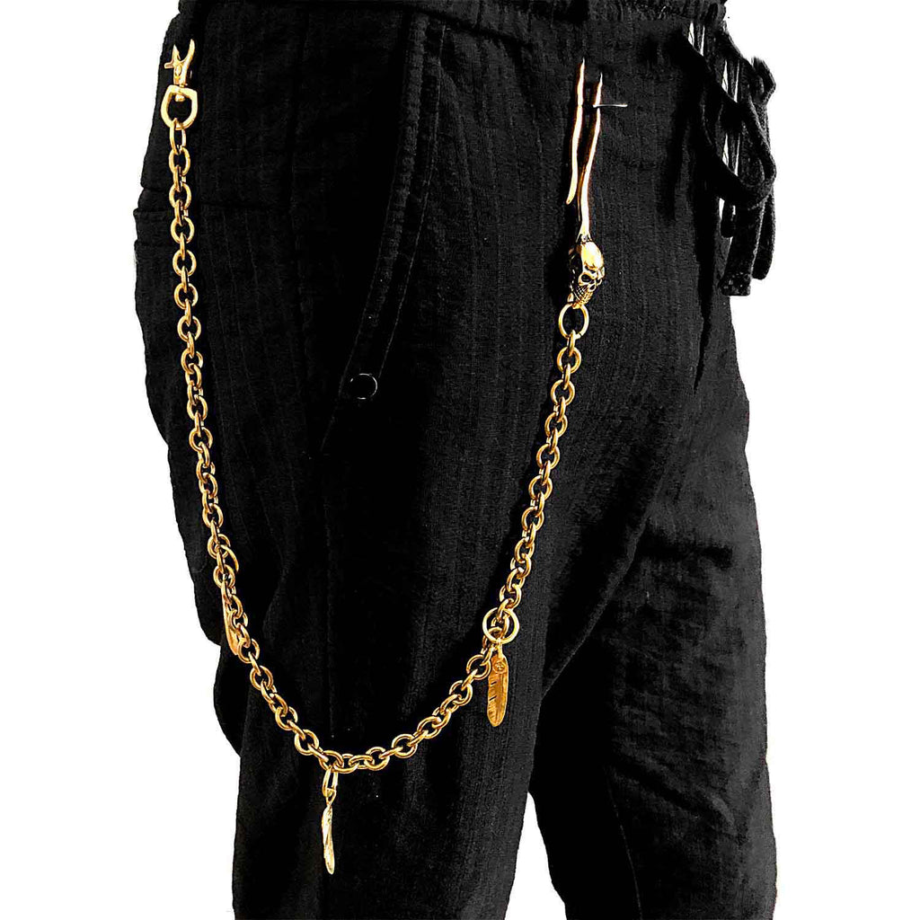 ZL Badass Brass Copper Skull Mens Pants Chain Biker Wallet Chain 18‘â€?Jeans Chain Jean Chain for Men Brass / 35cm