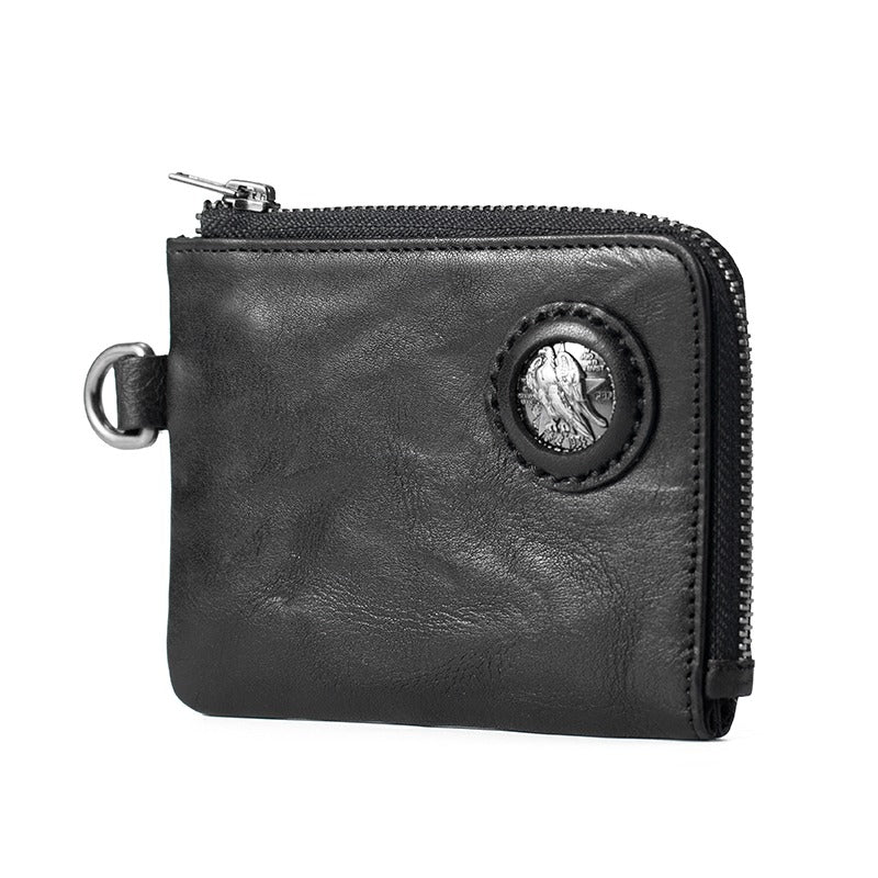 Slim Leather Mens Zip Wallet With Keyring Thin Zipper Compact Wallet for Men