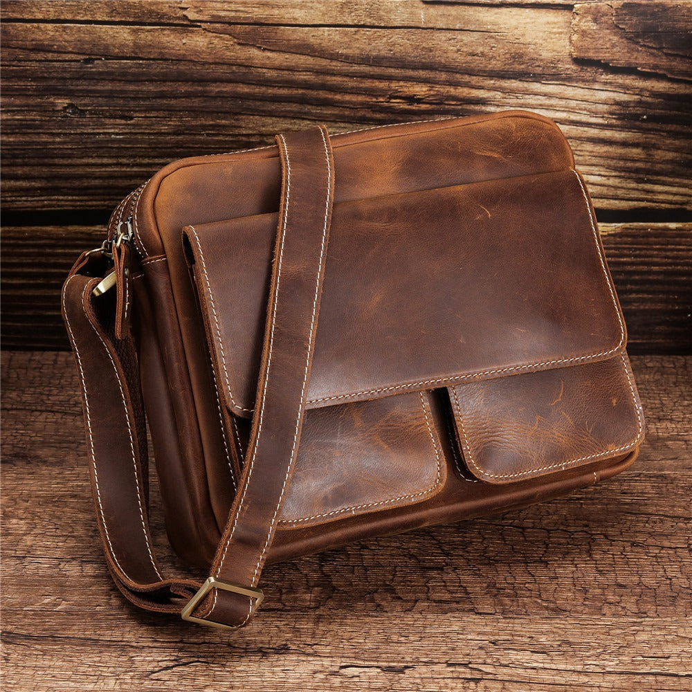 Vintage Coffee Leather Mens Side Bag Messenger BAG Small School Courier Bag FOR MEN