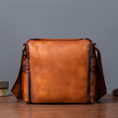 Best Brown Leather Men's Vertical Side Bag Square Roomy Messenger Bag For Men