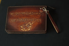 Handmade Leather Men Tooled Sakyamuni Buddha Cool Leather Wallet Long Phone Clutch Wallets for Men