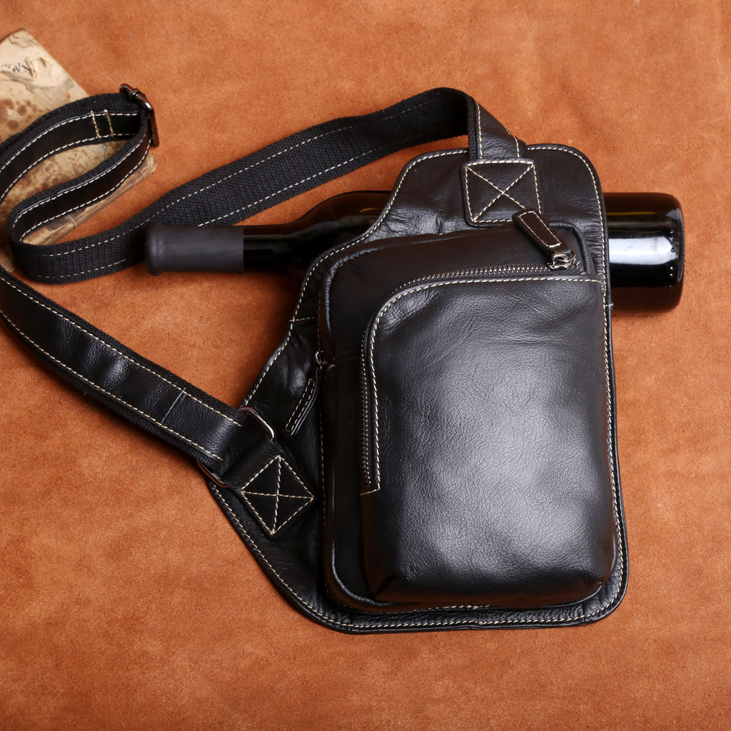 Genuine Leather Mens Cool Chest Bag Sling Bag Crossbody Bag Travel Bag