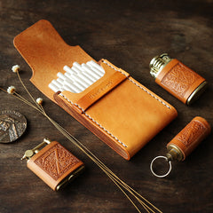 Cool Wooden Beige Leather Womens 20pcs Cigarette Case Custom Cigarette Holder for Women - iwalletsmen