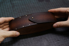 Handmade Mens Womens Tooled Wooden Leather Glasses Case Glasses Box Glasses Holder Eyeglass Case