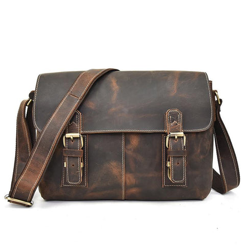 Coffee Vintage Zipper Messenger Bags Big Shoulder Bag with Wide