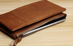 Handmade Leather Mens Cool Long Leather Wallet Card Wallet Clutch Wristlet Wallet for Men