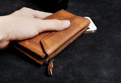 Genuine Leather Mens Cool Long Leather Wallet Card Wallet Clutch Wristlet Wallet for Men