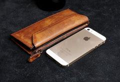 Genuine Leather Mens Cool Long Leather Wallet Card Wallet Clutch Wristlet Wallet for Men