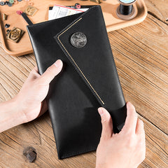 Handmade Leather Mens Clutch Cool Slim Wallet Envelope Clutch Wallet for Men