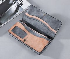 Handmade Leather Mens Clutch Wallet Cool Leather Wallet Long Phone Wallets for Men