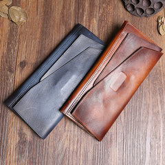 Handmade Leather Gray Mens Cool Long Leather Wallet Brown Unique Long Wallet for Men - iwalletsmen