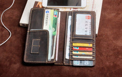 Handmade Leather Mens Wallet Cool Long Leather Wallet Clutch Wristlet Wallet for Men