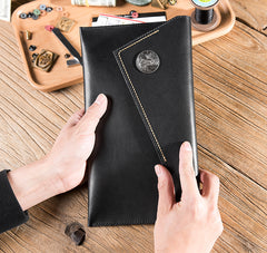 Handmade Leather Mens Clutch Cool Slim Wallet Envelope Clutch Wallet for Men