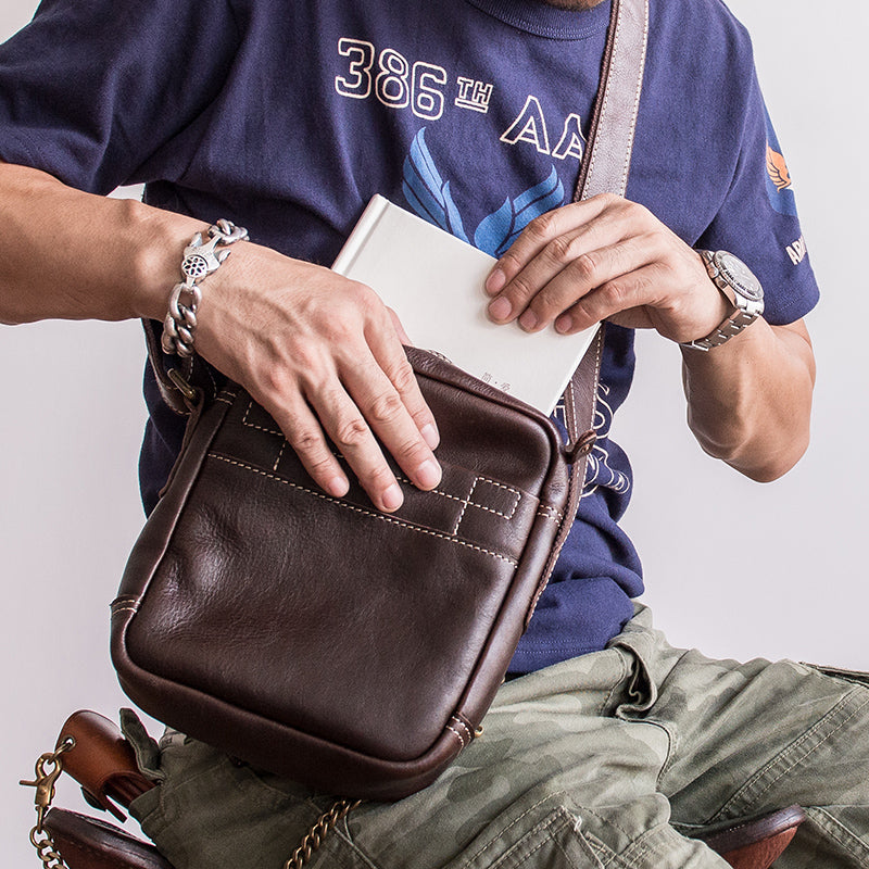 Genuine Leather Mens Cool Messenger Bag Sling Bag Chest Bag Bike Bag C ...