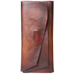 Handmade Leather Gray Mens Cool Long Leather Wallet Brown Unique Long Wallet for Men - iwalletsmen