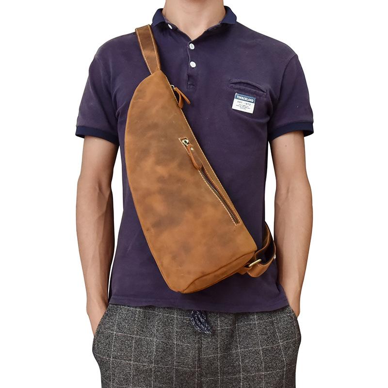 Cool Triangular Leather Mens Sling Bag Chest Bag Sling Crossbody Bag O –  iwalletsmen