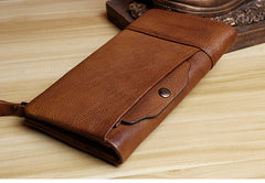 Handmade Leather Mens Cool Long Leather Wallet Card Wallet Clutch Wristlet Wallet for Men