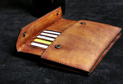 Genuine Leather Mens Cool Long Leather Wallet Card Wallet Clutch Wristlet Wallet for Men