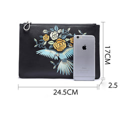 Handmade Leather Mens Clutch Parrots Cool Slim Wallet Zipper Clutch Wristlet Wallet for Men - iwalletsmen