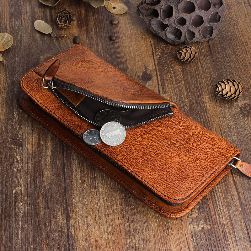 Genuine PU Leather Luxurious Men’s Long Clutch Zipper Wallets with Hand  Strap