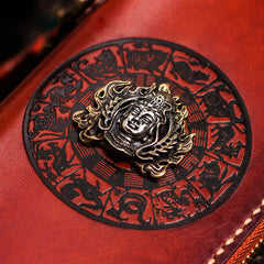 Handmade Leather Tibetan Mens Chain Biker Wallet Cool Leather Wallet Long Clutch Wallets for Men