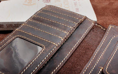 Handmade Leather Mens Wallet Cool Long Leather Wallet Clutch Wristlet Wallet for Men