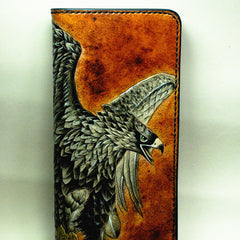 Handmade Leather Eagle Tooled Mens Long Wallet Cool Leather Wallet Clutch Wallet for Men