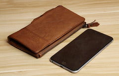 Handmade Leather Mens Cool Long Leather Wallet Card Wallet Clutch Wristlet Wallet for Men