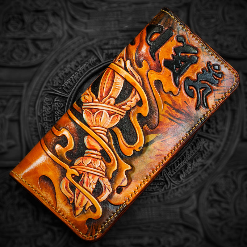 Handmade Leather Small Tibetan Tooled Mens billfold Wallets Cool Chain