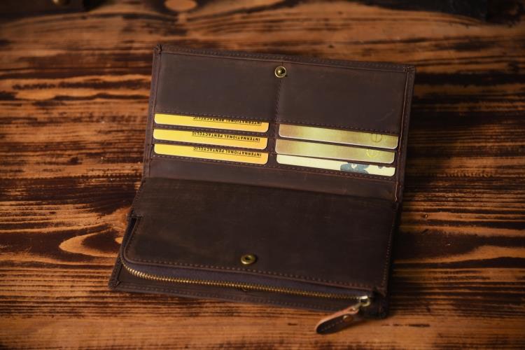 Handmade Leather Mens Cool Long Leather Wallet Cards Clutch Wallet for ...