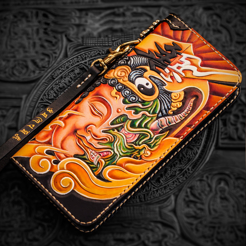 Cool Leather Japanese Samurai Tooled Biker Wallet Handmade Chain Walle –  imessengerbags