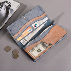 Handmade Leather Mens Clutch Wallet Cool Leather Wallet Long Phone Wallets for Men