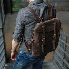 Vintage Coffee Leather Mens Backpack Travel Backpacks Laptop Backpack for men - iwalletsmen