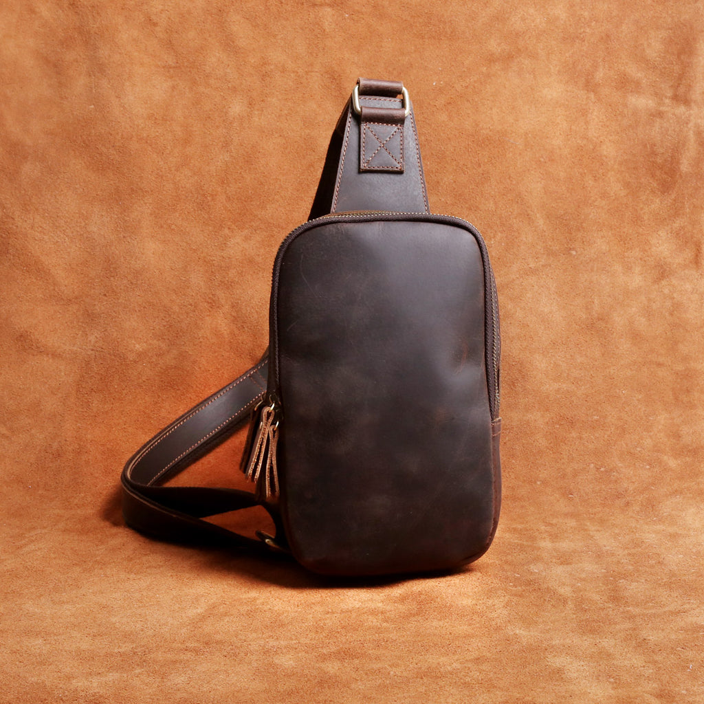 Genuine Black Leather Sling Bag | Mens Leather Sling Bag