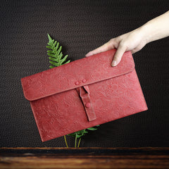 Handmade Leather Floral Tooled Mens Clutch Cool Slim Wallet Zipper Clutch Wristlet Wallet for Men